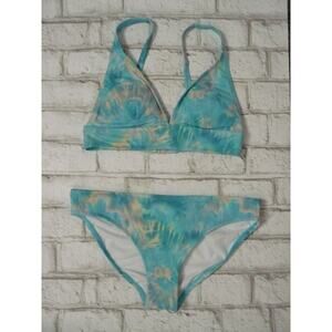 $186 Calme by Johnny Was Aqua Keys Blue Hipster Bikini Set Small NEW C608